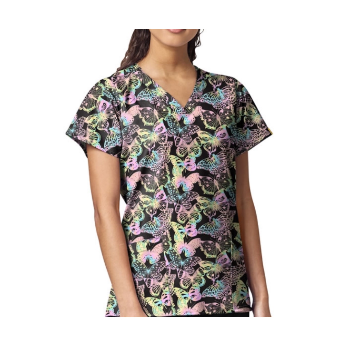 Wink Scrubs Women's Stretch Poly V-Neck Print Top Extended Sizes