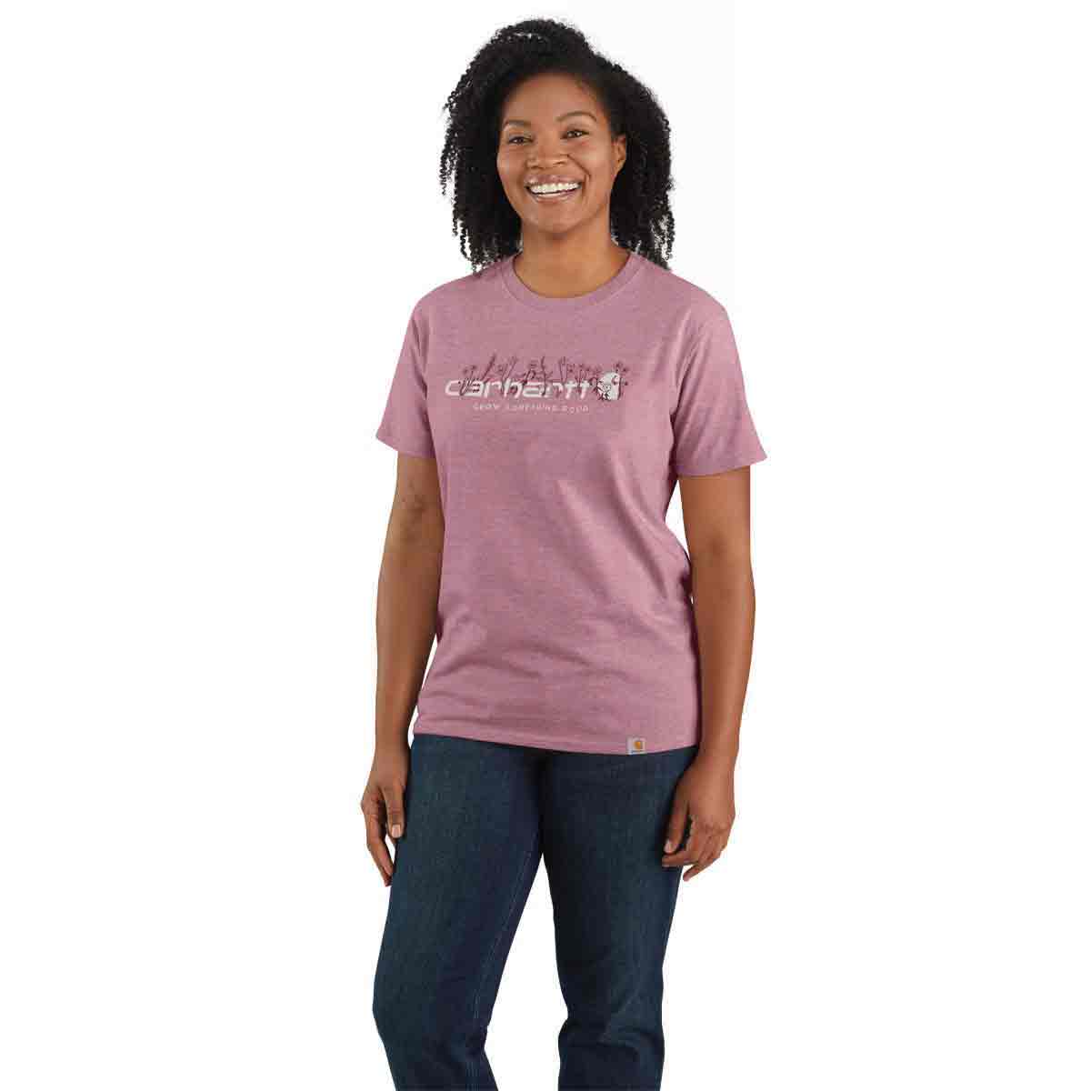 Carhartt Women's Loose Fit Heavyweight Short-Sleeve Floral Logo Graphic T-Shirt