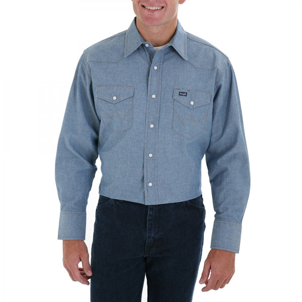 Wrangler Men's Chambray Blue Long Sleeve Twill Solid