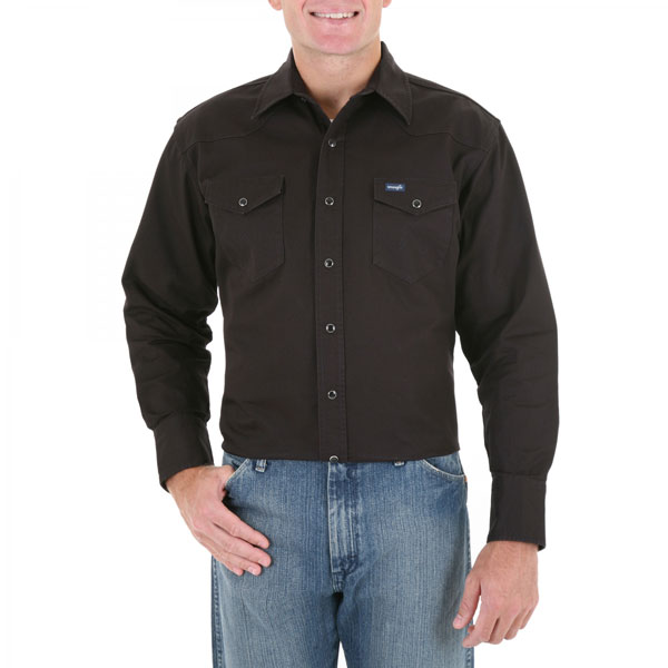 Wrangler Men's Black Long Sleeve Twill Solid