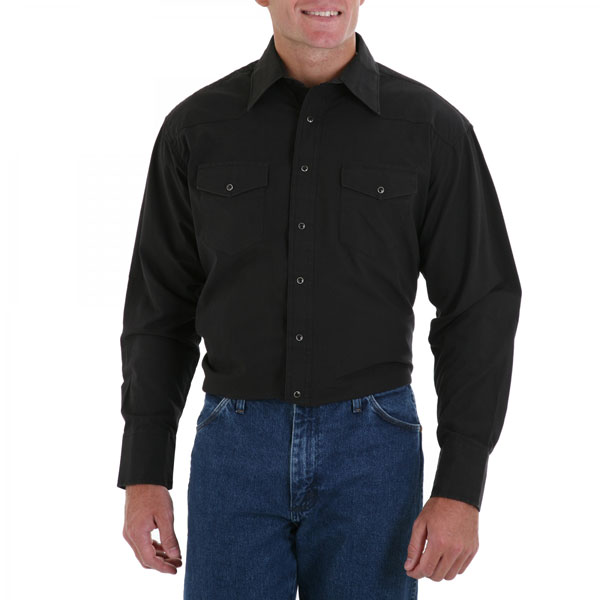 Wrangler Mens Long Sleeve Solid Broadcloth Sport Western Shirts