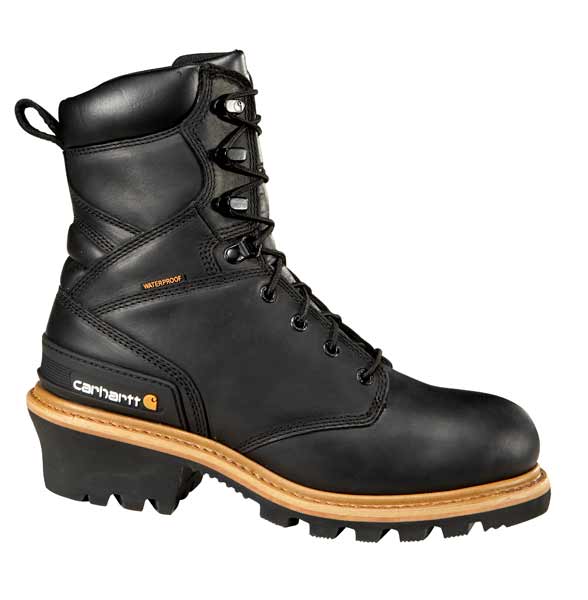 Carhartt Mens 8 Inch Black Waterproof Logger Boot Non Safety Toe