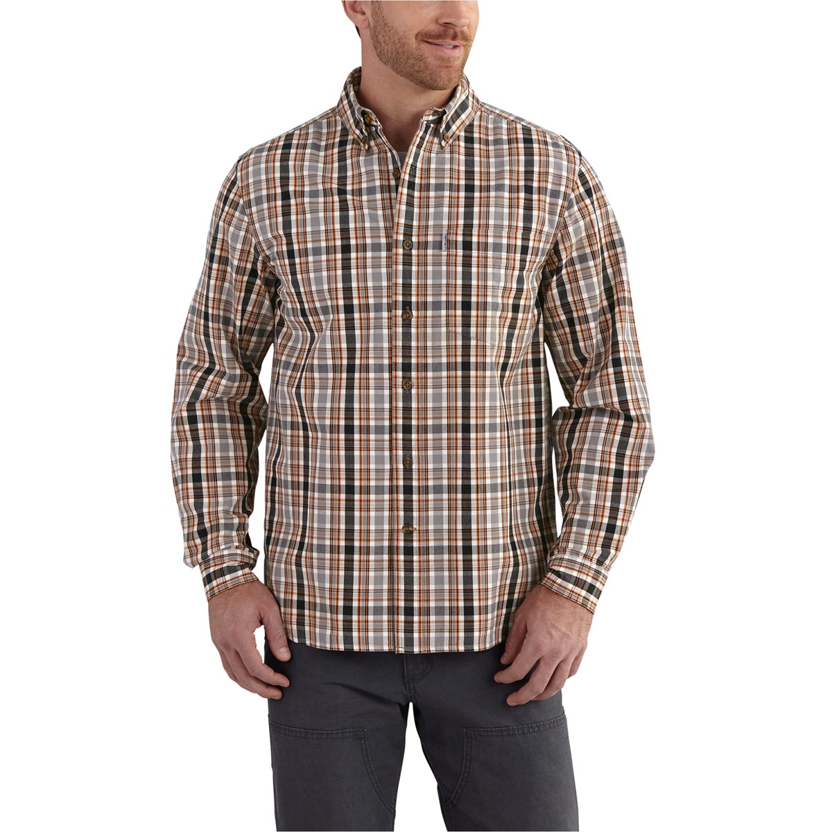 Carhartt Mens Essential Plaid Button Down Long Sleeve Shirt