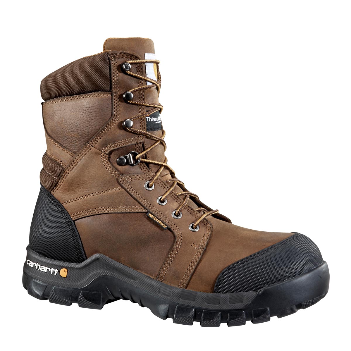 Carhartt Mens 8 Inch Brown Rugged Flex Waterproof Insulated Work Boot Non Safety Toe