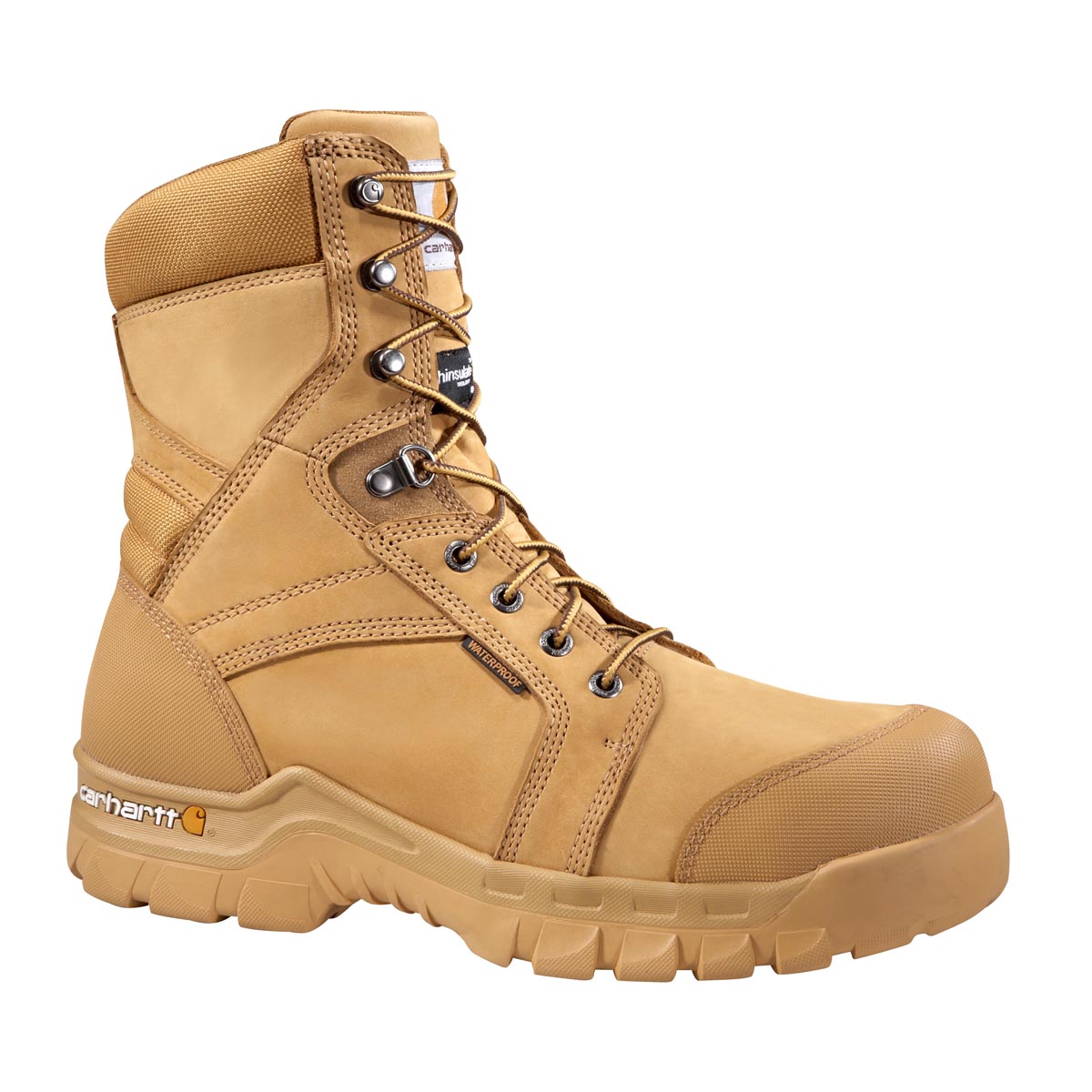 Carhartt Mens 8 Inch Wheat Rugged Flex Waterproof Insulated Work Boot Non Safety Toe