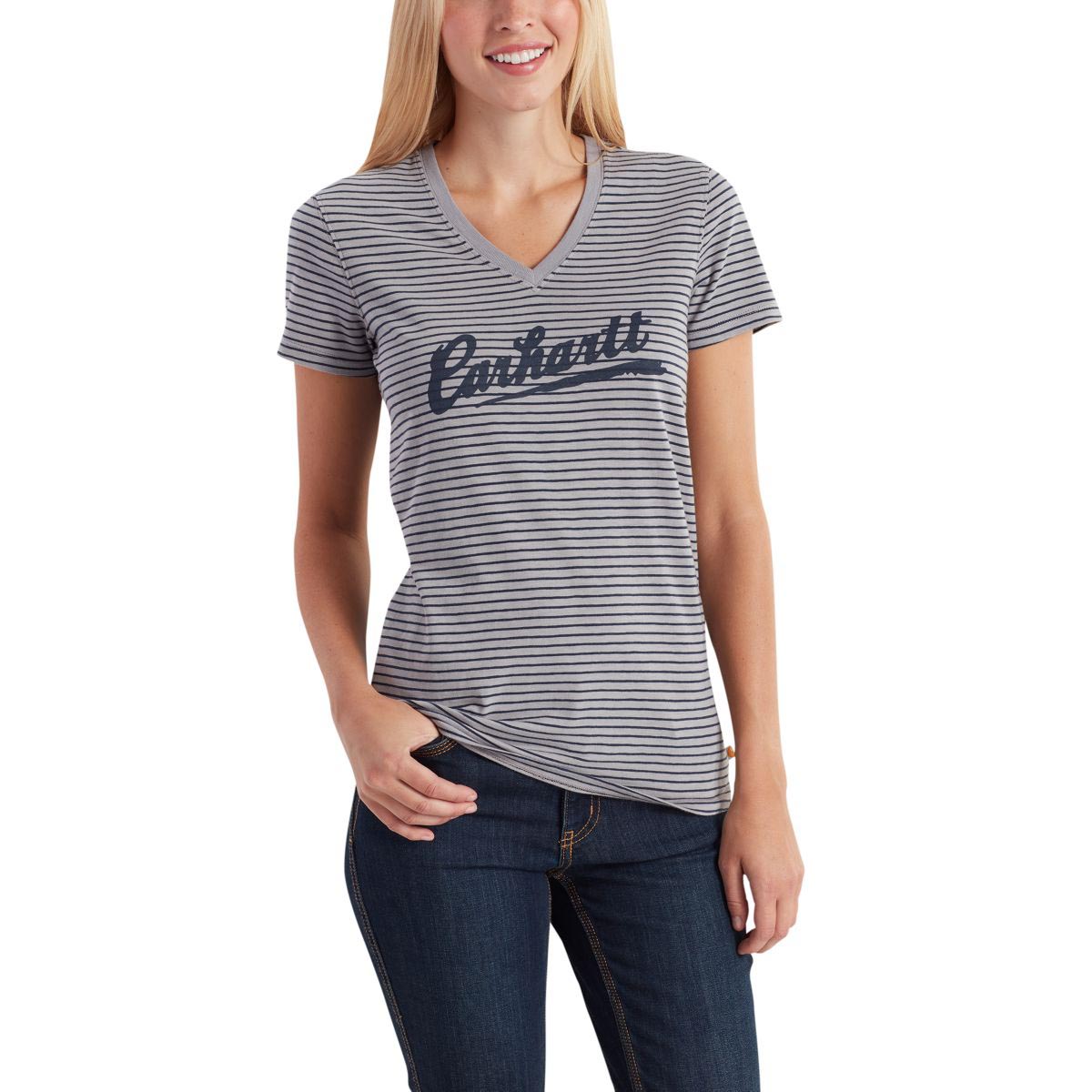Carhartt Women's Wellton Short Sleeve Striped Logo T Shirt