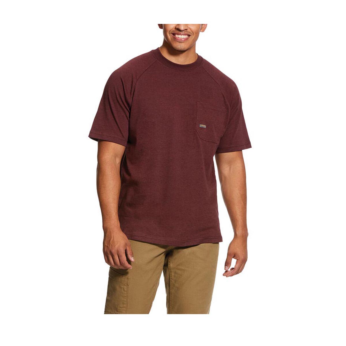 Ariat Men's Rebar Cotton Strong Short Sleeve T-Shirt-Burundy Heather